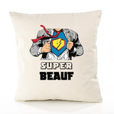 Housse de Coussin Premium Super BEAUF - Coton Canvas Fairtrade Beige Idée Cadeau Décoration Canapé