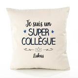 Housse de Coussin Premium Lukas Un Super Collègue - Coton Canvas Fairtrade Beige Idée Cadeau Décoration Canapé