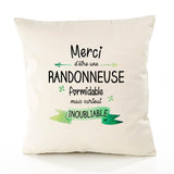 Housse de Coussin Premium Merci Randonneuse Inoubliable Femme - Coton Canvas Fairtrade Beige Idée Cadeau Décoration Canapé