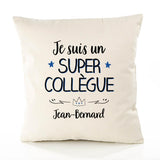 Housse de Coussin Premium Jean-Bernard Un Super Collègue - Coton Canvas Fairtrade Beige Idée Cadeau Décoration Canapé 40x40