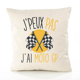 Housse de Coussin Premium Moto GP Version Blanc - Coton Canvas Fairtrade Beige Idée Cadeau Décoration Canapé