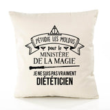 Housse de Coussin Premium diététicien Ministère Magie Homme - Coton Canvas Fairtrade Beige Idée Cadeau Décoration Canapé
