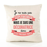 Housse de Coussin Premium Décoratrice Superwomen - Coton Canvas Fairtrade Beige Idée Cadeau Décoration Canapé