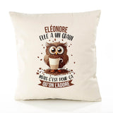 Housse de Coussin Premium Eléonore Chouette Grain - Coton Canvas Fairtrade Beige Idée Cadeau Décoration Canapé