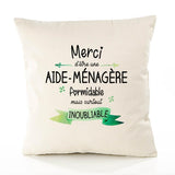 Housse de Coussin Premium Merci Aide-Ménagère Inoubliable Femme - Coton Canvas Fairtrade Beige Idée Cadeau Décoration Canapé