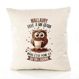 Housse de Coussin Premium Mallaury Chouette Grain - Coton Canvas Fairtrade Beige Idée Cadeau Décoration Canapé