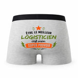 Caleçon Gris Meilleur Logisticien Super Pouvoir Cadeau Homme Boxer Humour Papa