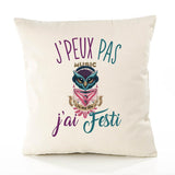 Housse de Coussin Premium festi Version Blanc - Coton Canvas Fairtrade Beige Idée Cadeau Décoration Canapé