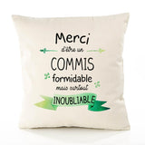 Housse de Coussin Premium Merci Commis Inoubliable - Coton Canvas Fairtrade Beige Idée Cadeau Décoration Canapé