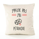 Housse de Coussin Premium j'peux Pas Petanque Version Blanc - Coton Canvas Fairtrade Beige Idée Cadeau Décoration Canapé 40x40