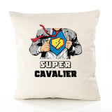 Housse de Coussin Premium Super Cavalier - Coton Canvas Fairtrade Beige Idée Cadeau Décoration Canapé