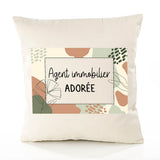 Housse de Coussin Femme Agent Immobilier Adorée Design Graphique déco Salon canapé Chambre Cadeau Femme Anniversaire noël Coussin décoratif Motif Floral