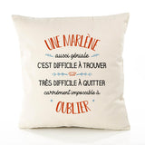 Housse de Coussin Premium Une Marlène Aussi géniale - Coton Canvas Fairtrade Beige Idée Cadeau Décoration Canapé