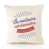 Housse de Coussin Premium cordonnière Meilleure Monde - Coton Canvas Fairtrade Beige Idée Cadeau Décoration Canapé