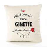 Housse de Coussin Premium Ginette d'amour - Coton Canvas Fairtrade Beige Idée Cadeau Décoration Canapé 40x40