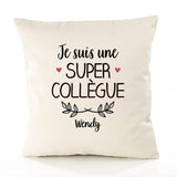 Housse de Coussin Premium Wendy Une Super Collègue - Coton Canvas Fairtrade Beige Idée Cadeau Décoration Canapé