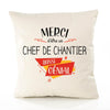 Housse de Coussin Premium Merci Chef de Chantier Génial - Coton Canvas Fairtrade Beige Idée Cadeau Décoration Canapé