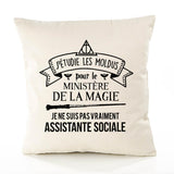 Housse de Coussin Premium Assistante Sociale Magie Grand cru - Coton Canvas Fairtrade Beige Idée Cadeau Décoration Canapé