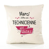 Housse de Coussin Premium Merci Technicienne Géniale - Coton Canvas Fairtrade Beige Idée Cadeau Décoration Canapé