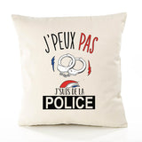 Housse de Coussin Premium Police Version Blanc - Coton Canvas Fairtrade Beige Idée Cadeau Décoration Canapé