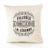Housse de Coussin Premium Filleule La Déesse Légende Déesse légende Noire - Coton Canvas Fairtrade Beige Idée Cadeau Décoration Canapé