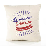 Housse de Coussin Premium Technicien Meilleur Monde - Coton Canvas Fairtrade Beige Idée Cadeau Décoration Canapé