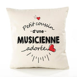 Housse de Coussin Premium Musicienne d'amour - Coton Canvas Fairtrade Beige Idée Cadeau Décoration Canapé 40x40