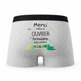 Caleçon Merci Ouvrier Inoubliable - Humour Boxer Gris Idée Cadeau