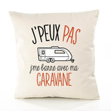 Housse de Coussin Premium Caravane Version Blanc - Coton Canvas Fairtrade Beige Idée Cadeau Décoration Canapé