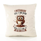 Housse de Coussin Premium L'Intérimaire Chouette Grain - Coton Canvas Fairtrade Beige Idée Cadeau Décoration Canapé 40x40