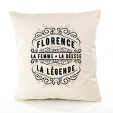 Housse de Coussin Premium Florence Déesse légende Noire - Coton Canvas Fairtrade Beige Idée Cadeau Décoration Canapé