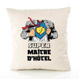 Housse de Coussin Premium Super MAÎTRE D'HÔTEL - Coton Canvas Fairtrade Beige Idée Cadeau Décoration Canapé