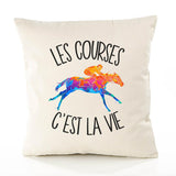 Housse de Coussin Premium Courses hippiques - Coton Canvas Fairtrade Beige Idée Cadeau Décoration Canapé