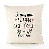 Housse de Coussin Premium Marie-Rose Une Super Collègue - Coton Canvas Fairtrade Beige Idée Cadeau Décoration Canapé