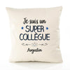 Housse de Coussin Premium Augustin Un Super Collègue - Coton Canvas Fairtrade Beige Idée Cadeau Décoration Canapé