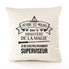 Housse de Coussin Premium superviseur Ministère Magie Homme - Coton Canvas Fairtrade Beige Idée Cadeau Décoration Canapé