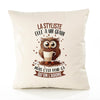 Housse de Coussin Premium La Styliste Chouette Grain - Coton Canvas Fairtrade Beige Idée Cadeau Décoration Canapé 40x40