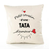 Housse de Coussin Premium Tata d'amour - Coton Canvas Fairtrade Beige Idée Cadeau Décoration Canapé 40x40