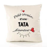 Housse de Coussin Premium Tata d'amour - Coton Canvas Fairtrade Beige Idée Cadeau Décoration Canapé 40x40