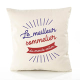 Housse de Coussin Premium Sommelier Meilleur Monde - Coton Canvas Fairtrade Beige Idée Cadeau Décoration Canapé