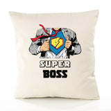 Housse de Coussin Premium Super Boss - Coton Canvas Fairtrade Beige Idée Cadeau Décoration Canapé