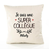 Housse de Coussin Premium Mélody Une Super Collègue - Coton Canvas Fairtrade Beige Idée Cadeau Décoration Canapé