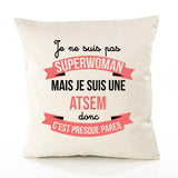 Housse de Coussin Premium Atsem Superwomen - Coton Canvas Fairtrade Beige Idée Cadeau Décoration Canapé