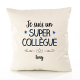 Housse de Coussin Premium Tony Un Super Collègue - Coton Canvas Fairtrade Beige Idée Cadeau Décoration Canapé