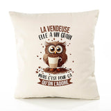 Housse de Coussin Premium La Vendeuse Chouette Grain - Coton Canvas Fairtrade Beige Idée Cadeau Décoration Canapé 40x40