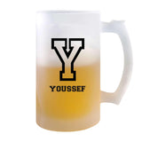 Verre à Bière Youssef Lettre Sport | Chope de Bière Pinte | Idée Cadeau Prénom Style Basket Université Anniversaire Papa Collègue Départ Retraite Noël