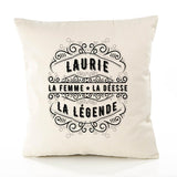 Housse de Coussin Premium Laurie Déesse légende Noire - Coton Canvas Fairtrade Beige Idée Cadeau Décoration Canapé 40x40