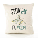 Housse de Coussin Premium Violon Femme Version Blanc - Coton Canvas Fairtrade Beige Idée Cadeau Décoration Canapé