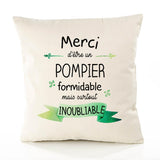 Housse de Coussin Premium Merci Pompier Inoubliable - Coton Canvas Fairtrade Beige Idée Cadeau Décoration Canapé