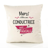 Housse de Coussin Premium Merci Conductrice Géniale - Coton Canvas Fairtrade Beige Idée Cadeau Décoration Canapé